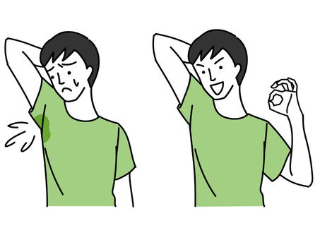 A man suffering from sweat stains on his side A man suffering from sweat stains on his side