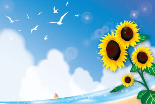 Blue sky, sea and seagull sunflower Blue sky, sea and seagull sunflower