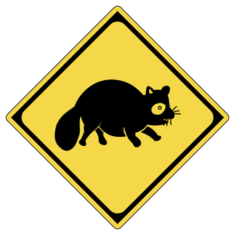 Warning sign (animal attention: raccoon dog) Warning sign (animal attention: raccoon dog)