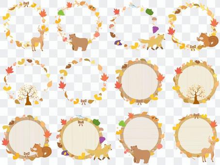 Cute autumn plant and animal circular frameset Cute autumn plant and animal circular frameset