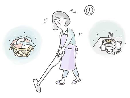 Housewife busy with housework Housewife busy with housework