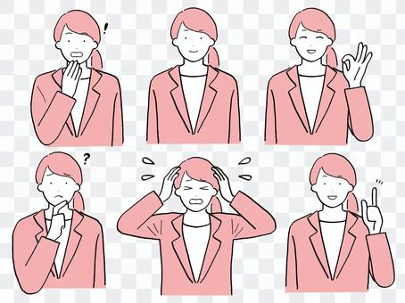 A woman in a simple suit in various poses A woman in a simple suit in various poses