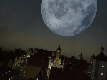 Huge moon night of medieval magic country Huge moon night of medieval magic country
