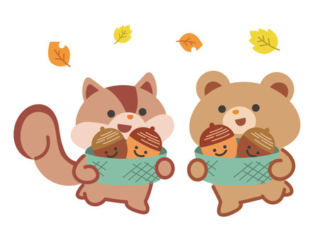 Squirrel and bear with acorns Squirrel and bear with acorns