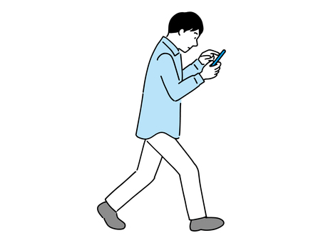 Men walking while operating a smartphone Walking smartphone Men walking while operating a smartphone Walking smartphone