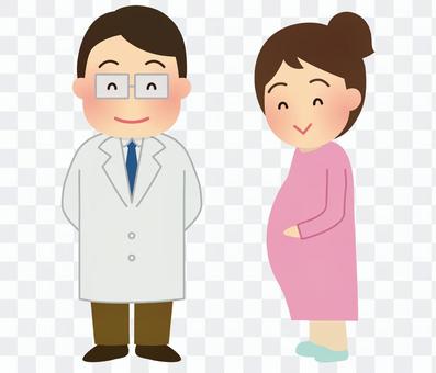 Illustration of a doctor and a pregnant woman Illustration of a doctor and a pregnant woman
