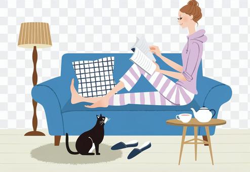 Reading on the sofa Reading on the sofa