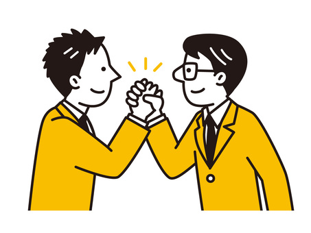 A male office worker who joins hands firmly A male office worker who joins hands firmly