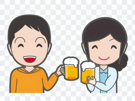 A toast with beer male and female A toast with beer male and female