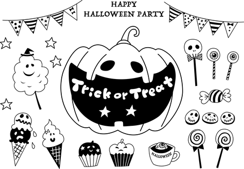 Halloween sweets illustration set black and white Halloween sweets illustration set black and white