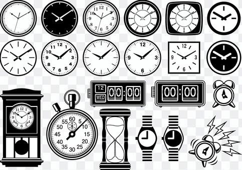 Various clock silhouette line art set Various clock silhouette line art set