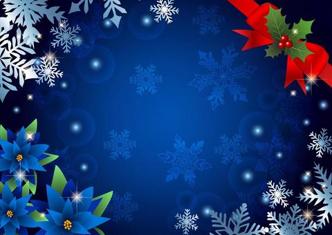 ポインセチアと雪のクリスマス背景青 ポインセチアと雪のクリスマス背景青