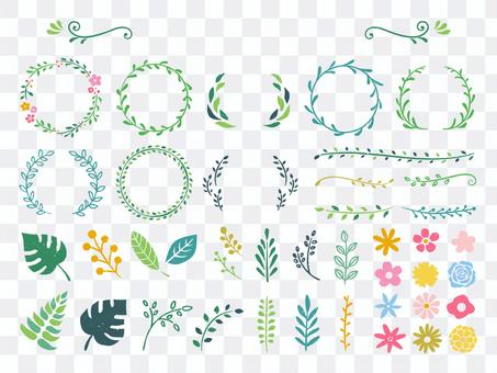 Summer plant and flower decoration and frame set Summer plant and flower decoration and frame set
