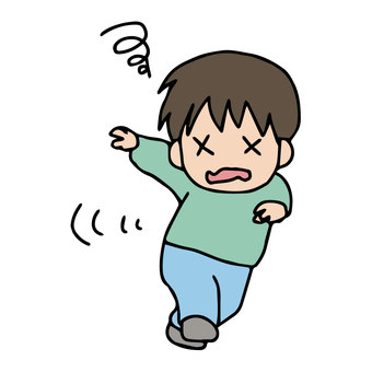 A child whose feet are swaying, his eyes turn, and he is about to fall A child whose feet are swaying, his eyes turn, and he is about to fall