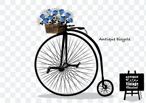 アンティーク筆書き風 手描き 花と自転車 アンティーク筆書き風 手描き 花と自転車