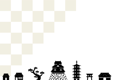 Castle town landscape checkered background Castle town landscape checkered background