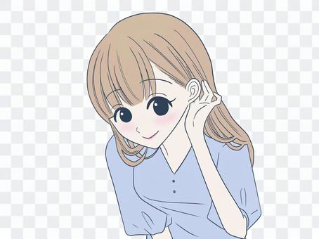 Woman with hair on her ears (blue) Woman with hair on her ears (blue)