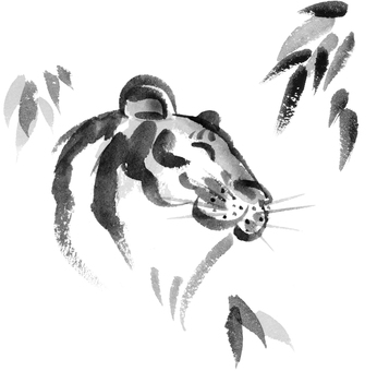 Tiger year Japanese style watercolor New Year's card material smiling tiger Tiger year Japanese style watercolor New Year's card material smiling tiger