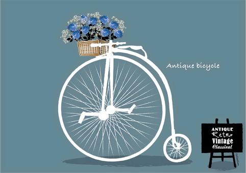 アンティーク筆書き風 手描き 花と自転車 アンティーク筆書き風 手描き 花と自転車