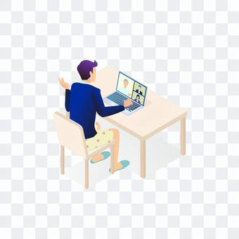 A man who works remotely in his lower body pajamas A man who works remotely in his lower body pajamas