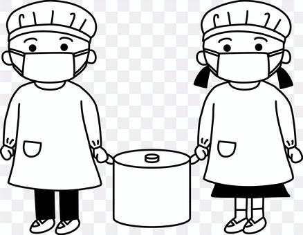 Black and white carrying side dishes on duty Black and white carrying side dishes on duty