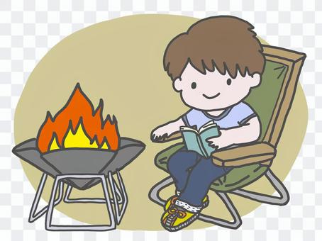 Men enjoying camping (with color background) Men enjoying camping (with color background)