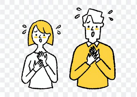 びっくりしている男女2人 びっくりしている男女2人