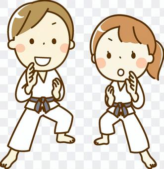 Boys and girls learning karate Boys and girls learning karate