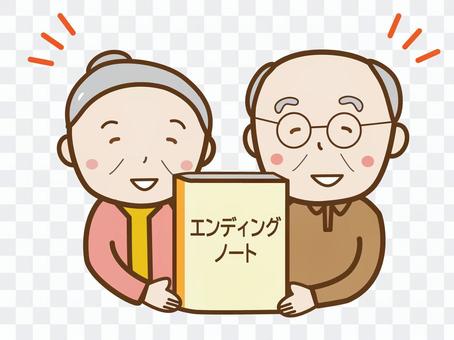 An old couple holding an ending note An old couple holding an ending note