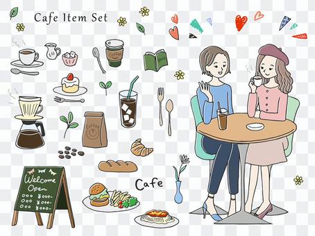 Hand drawn cafe illustration set Hand drawn cafe illustration set