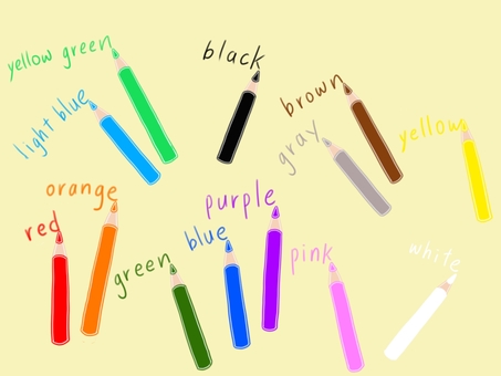 Scattered colored pencils and English names for each color Scattered colored pencils and English names for each color