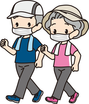 Walking elderly couple (short sleeves / mask) Walking elderly couple (short sleeves / mask)