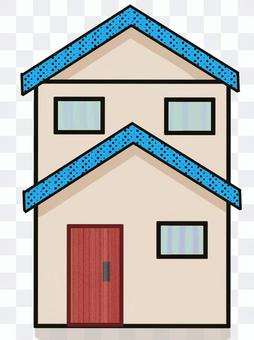 Two-story house with blue roof Two-story house with blue roof