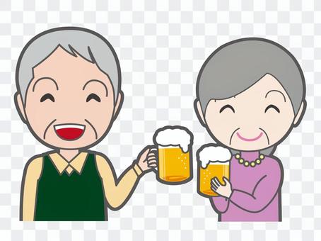 Cheers with beer Old gentleman lady Cheers with beer Old gentleman lady