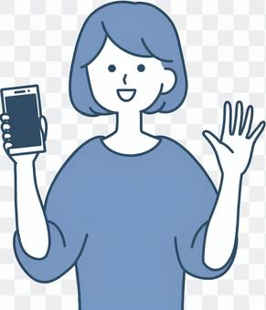 A woman with a simple design and a smartphone A woman with a simple design and a smartphone