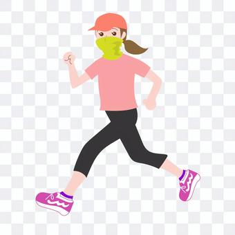 マスクをしてジョギングする女性-2 マスクをしてジョギングする女性-2