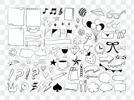 Hand drawn style line drawing frame and icon set Hand drawn style line drawing frame and icon set