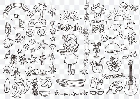 Tropical illustration set of handwriting (line art) Tropical illustration set of handwriting (line art)