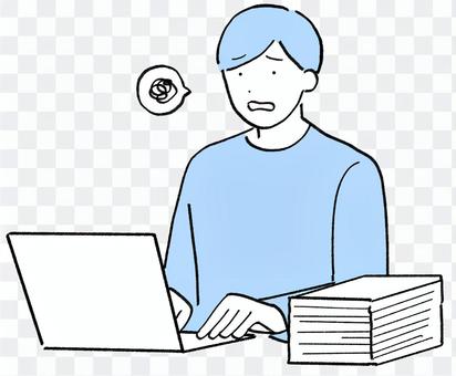 A man in plain clothes who is busy working on a computer A man in plain clothes who is busy working on a computer
