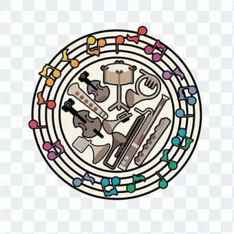 Various instruments and five line music Various instruments and five line music