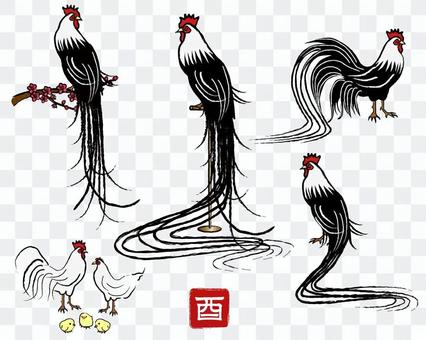 Tailed bird Tanagare illustration material set Tailed bird Tanagare illustration material set