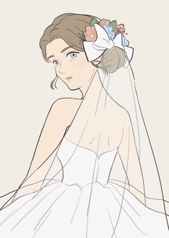 A woman wearing a wedding dress and turning around A woman wearing a wedding dress and turning around
