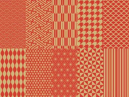 Japanese pattern pattern background set (gold red) Japanese pattern pattern background set (gold red)