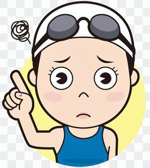 Pointing female swimmer (worried) Pointing female swimmer (worried)