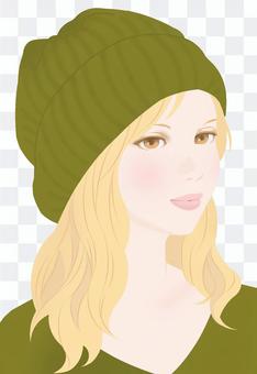 Autumn color knit cap olive Autumn color knit cap olive