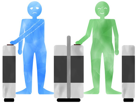 Right-handed automatic ticket gates are inconvenient for left-handed people! Blue green Right-handed automatic ticket gates are inconvenient for left-handed people! Blue green