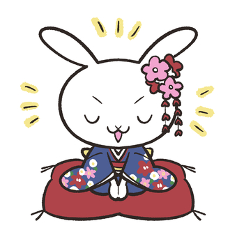 Rabbit greeting with furisode Rabbit greeting with furisode