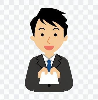 A salaried man who presents business cards A salaried man who presents business cards