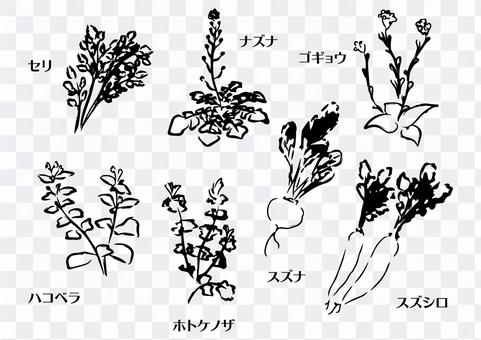 Hand-painted monochrome material set of seven spring herbs Hand-painted monochrome material set of seven spring herbs