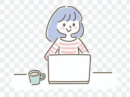 Cute female hand-drawn illustrations on a computer Cute female hand-drawn illustrations on a computer